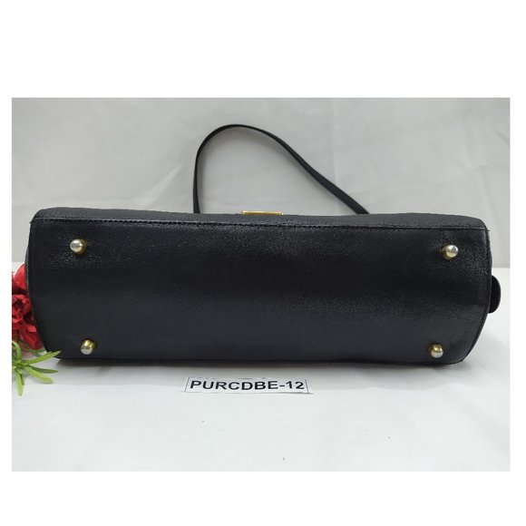 HCL Black Leather Zipper Closure Satchel Shoulder Bag - Vintage -Made in Germany - Picture 10 of 16